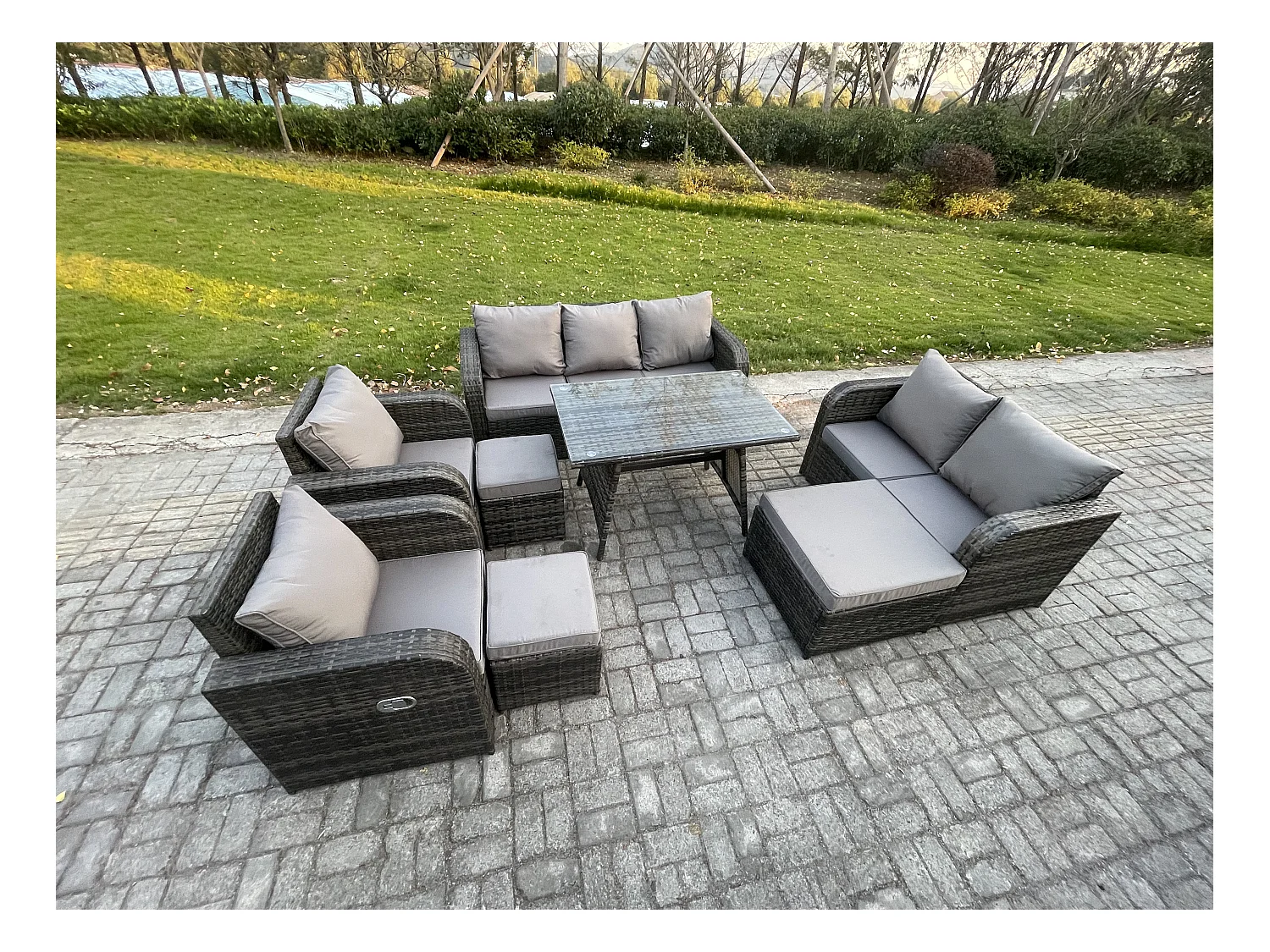 Polyrattan Gartenmöbelset 10-Sitzer Garten Lounge Set mit Esstisch 3 Hockern Dunkelgrau Gemischt