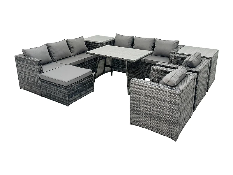 Ensembles de salons de jardin avec Table à manger 2 Tables d'appoint Grand tabouret Fauteuil 9 places Gris foncé mixte