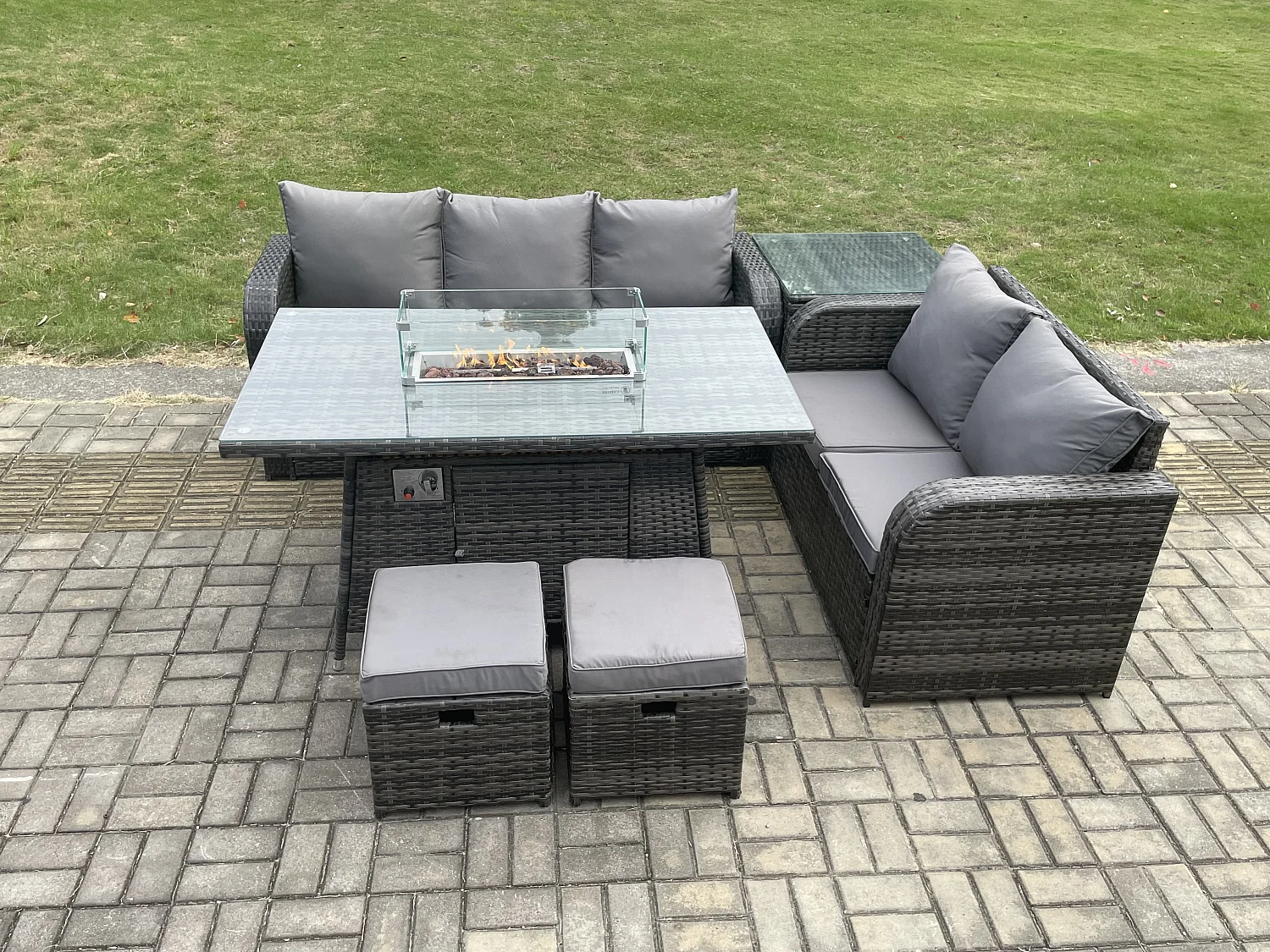 Salon de jardin exterieur Table de foyer à gaz et Canapé avec Table d'appoint 2 Petits tabourets