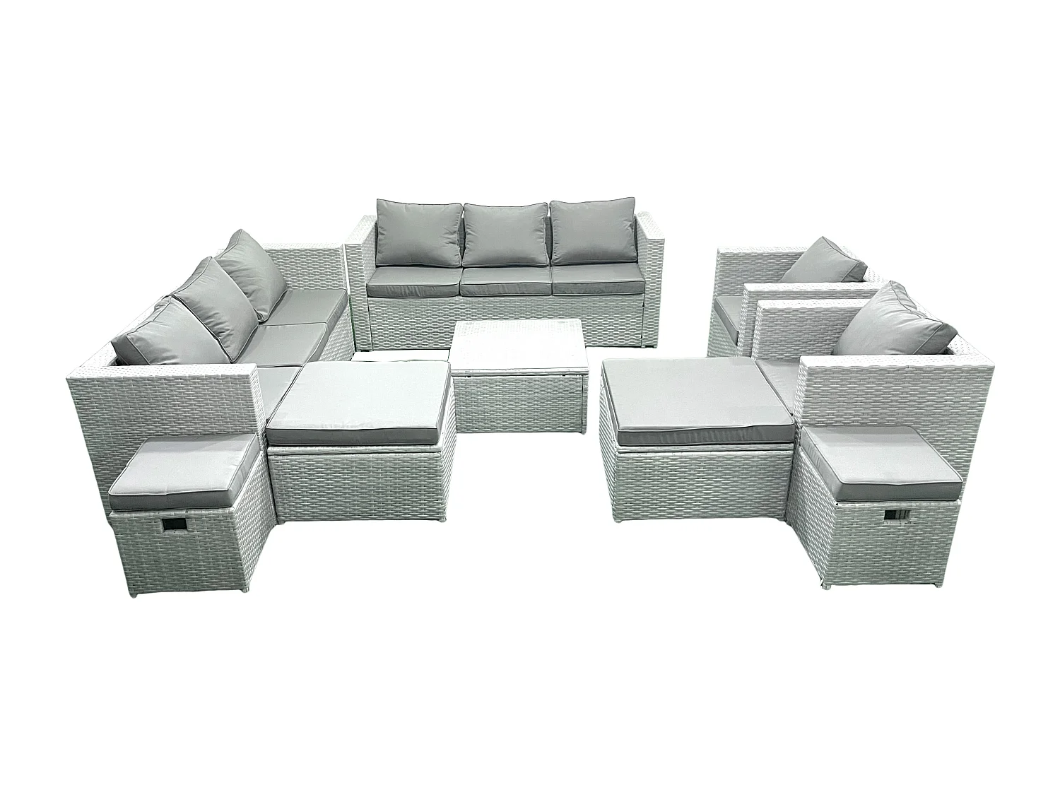 Gartenmöbel-Set 12-Sitzer Polyrattan Sofa Set mit 4 Hockern Hellgrau gemischt