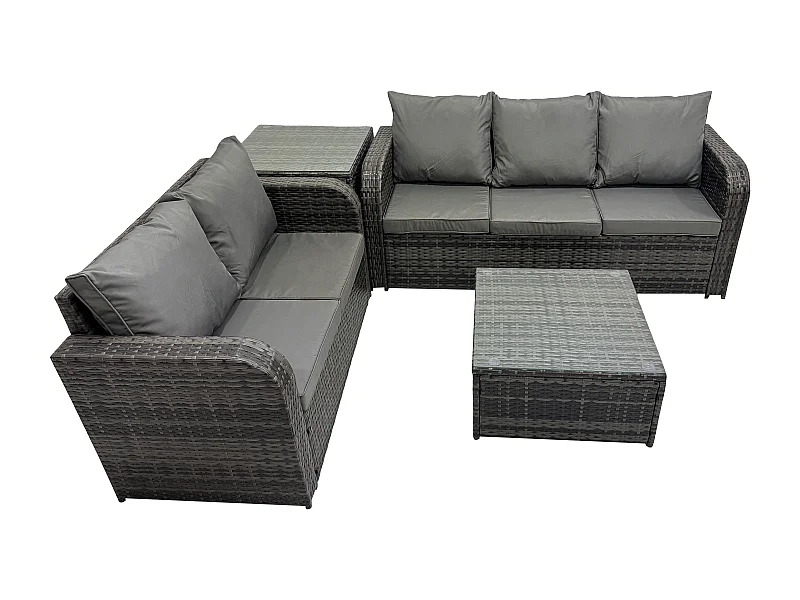 Polyrattan Gartenmöbel Sets 5-Sitzer Garten Sofa im Freien Set Quadratischer Couchtisch Beistelltisch