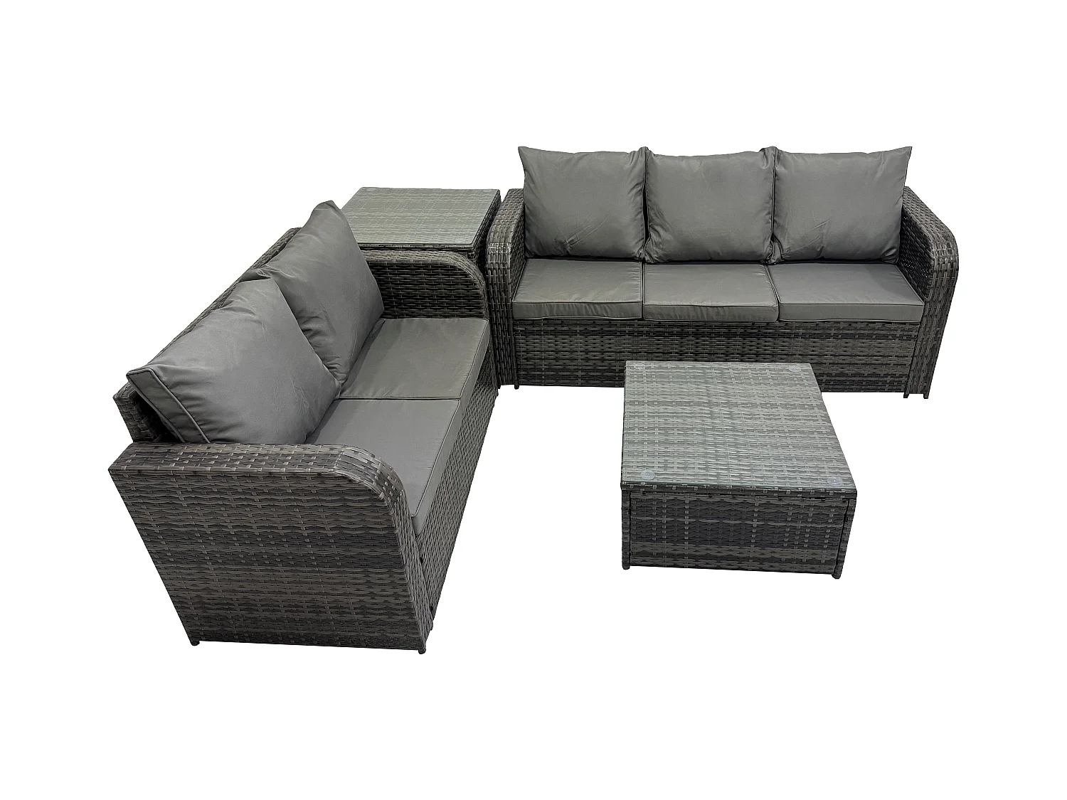 Polyrattan Gartenmöbel Sets 5-Sitzer Garten Sofa im Freien Set Quadratischer Couchtisch Beistelltisch