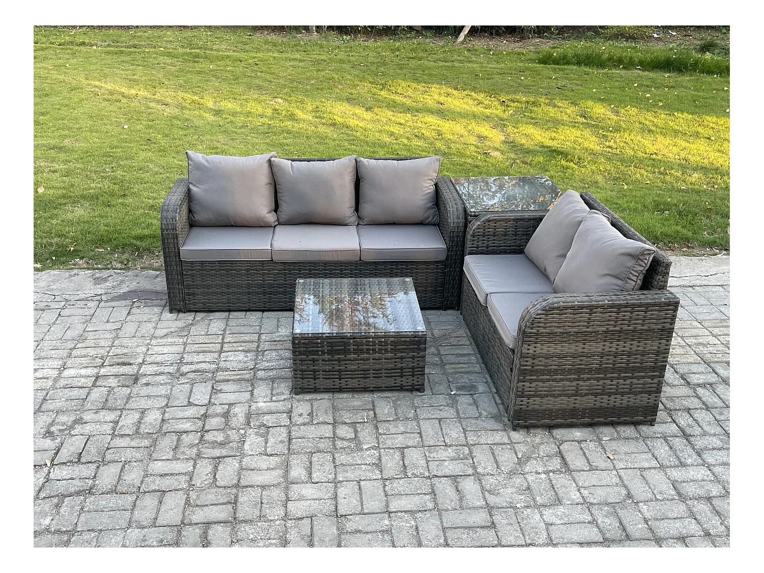 Polyrattan Gartenmöbel Sets 5-Sitzer Garten Sofa im Freien Set Quadratischer Couchtisch Beistelltisch