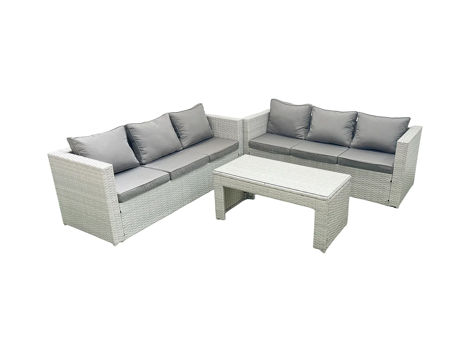 6-Sitzer Gartenmöbel-Set im Freien Polyrattan Garten Sofa Rechteckiger Couchtisch Set Hellgrau gemischt