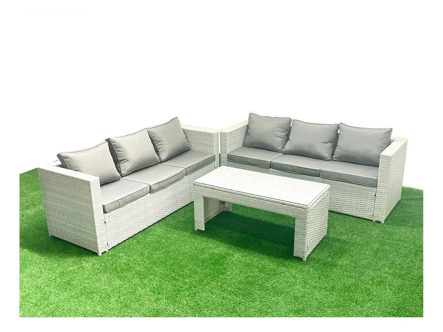 6-Sitzer Gartenmöbel-Set im Freien Polyrattan Garten Sofa Rechteckiger Couchtisch Set Hellgrau gemischt