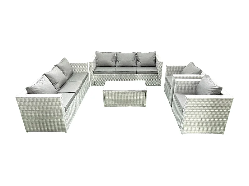 Salon de Jardin en rotin avec 2 Fauteuil Table basse oblongue Gris clair mixte