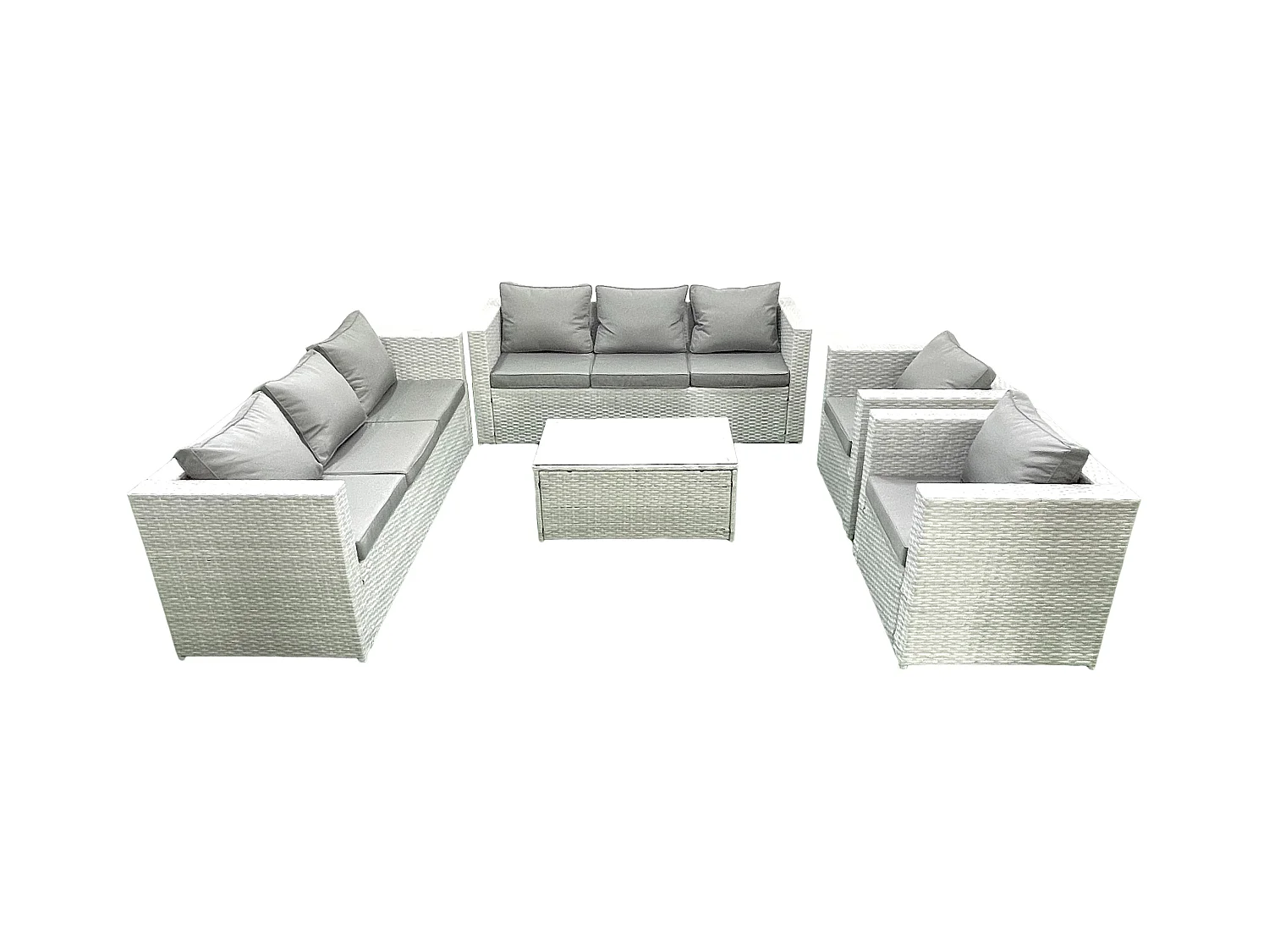 Salon de Jardin en rotin avec 2 Fauteuil Table basse oblongue Gris clair mixte