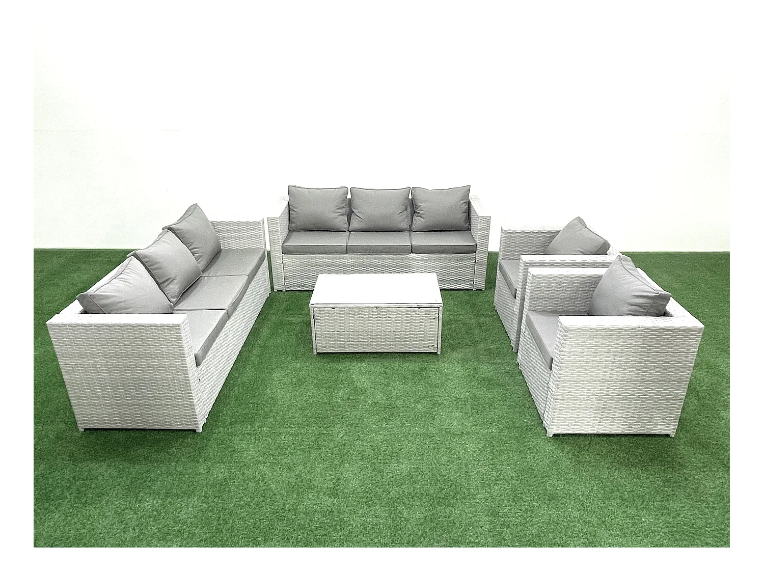 Salon de Jardin en rotin avec 2 Fauteuil Table basse oblongue Gris clair mixte
