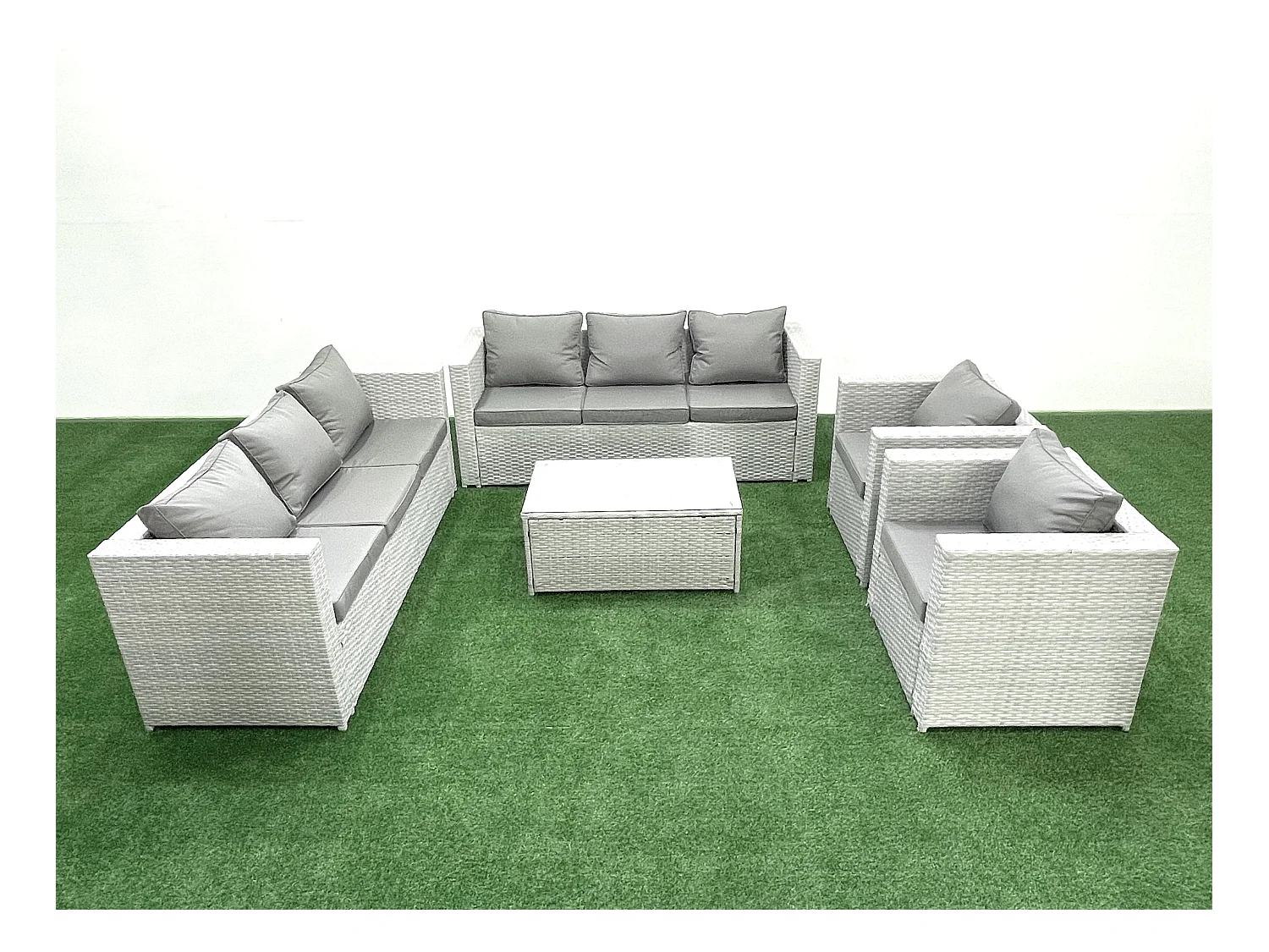Salon de Jardin en rotin avec 2 Fauteuil Table basse oblongue Gris clair mixte