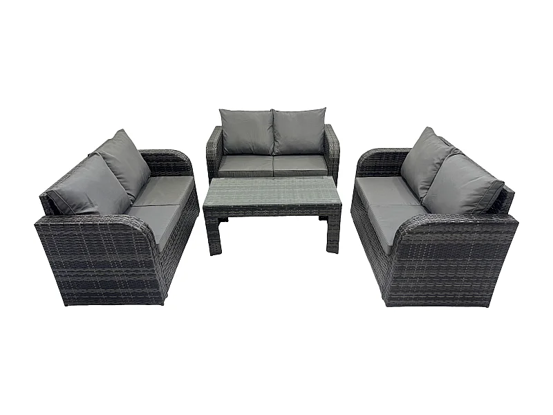 Salon de jardin 6 places Meubles de jardin avec Table basse Canapé d'amour Gris foncé mixte