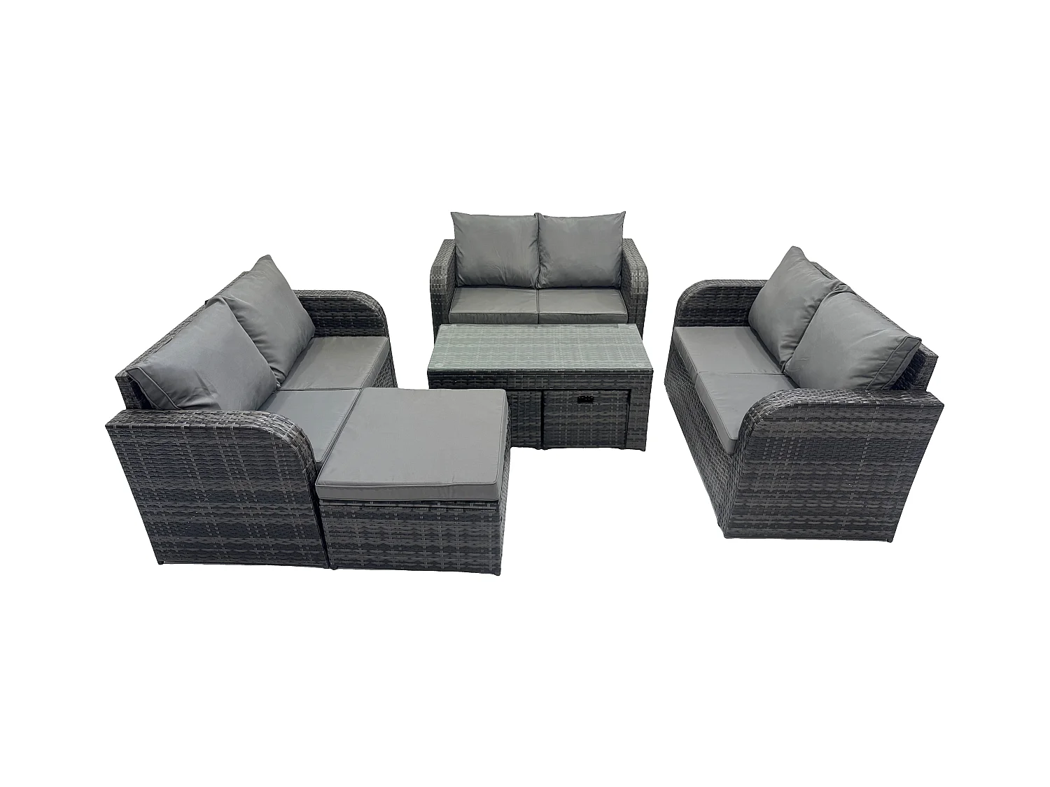 Gartenmöbel-Sets 7 Stücke Polyrattan Möbel Sofa Sets mit Rechteckiger Couchtisch Loveseat Sofa 3 Hockern