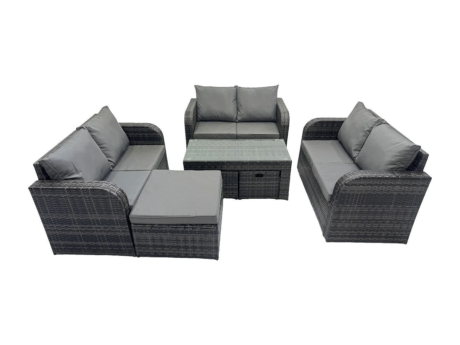 Ensemble de meubles de jardin en polyrotin 7 Pièces avec Table basse rectangulaire Canapé à deux places 3 Tabourets