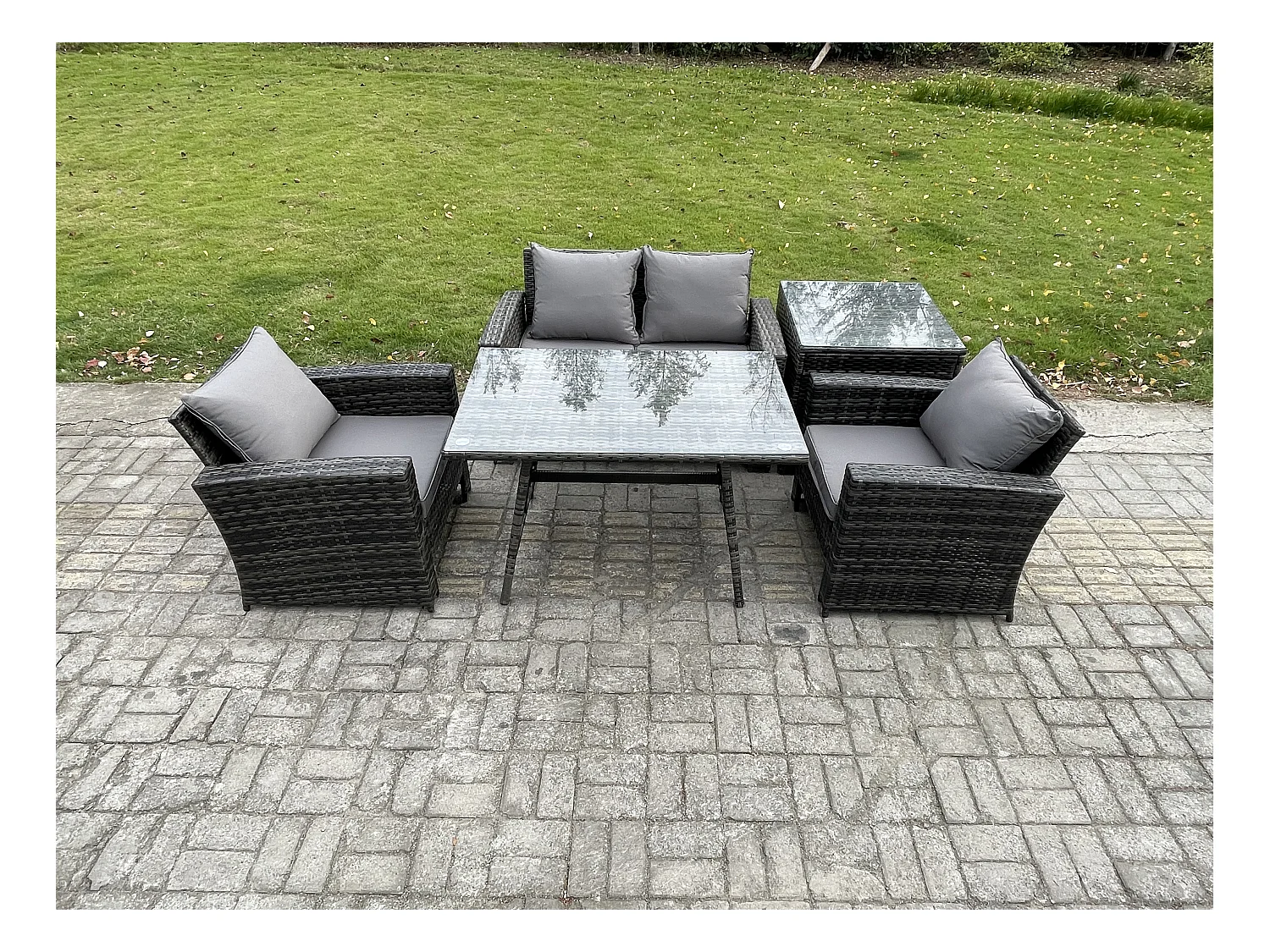 Rattan Gartenmöbel im Freien Sofa Set mit Beistelltisch Dunkelgrau Gemischt