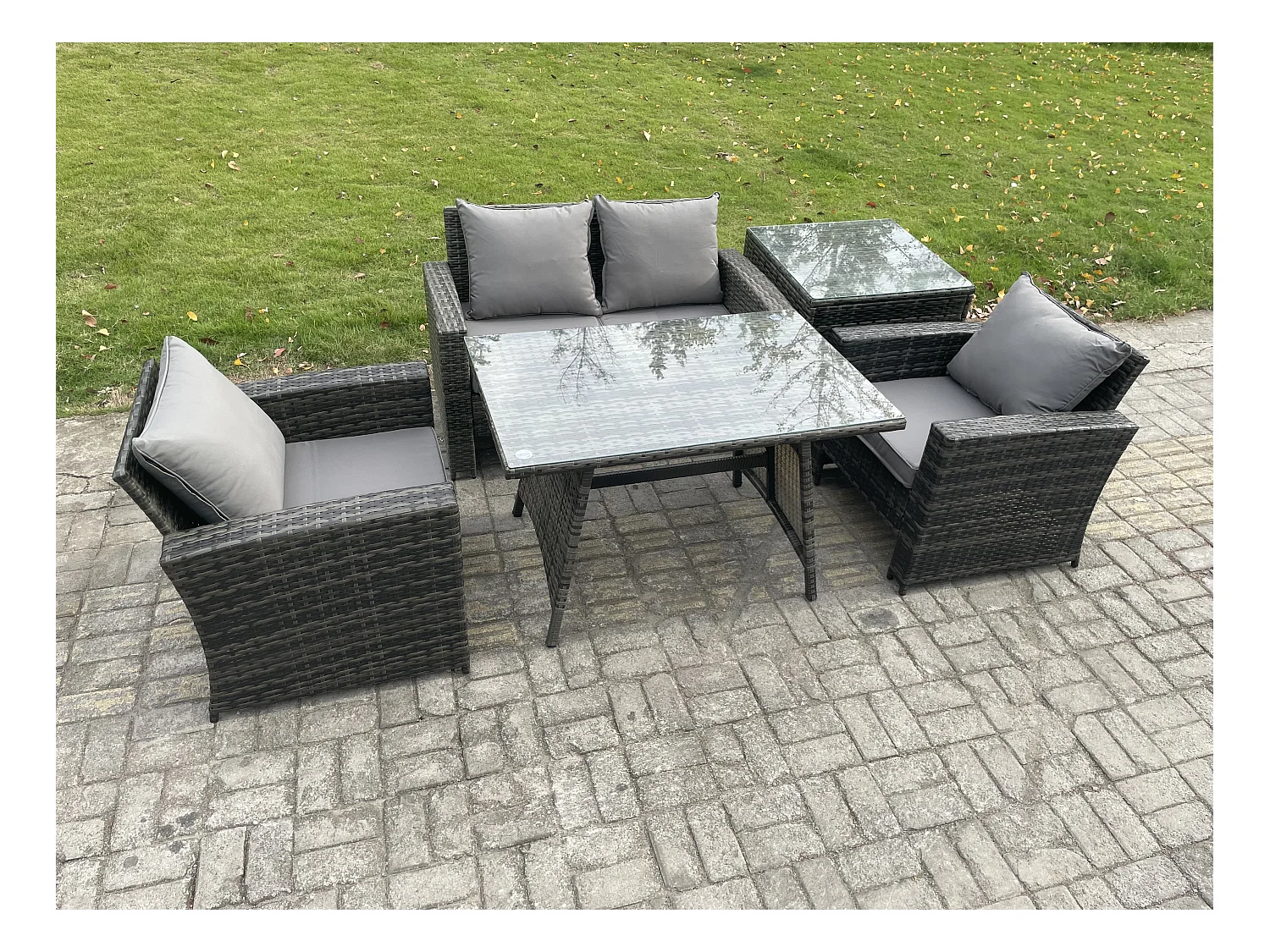 Rattan Gartenmöbel im Freien Sofa Set mit Beistelltisch Dunkelgrau Gemischt