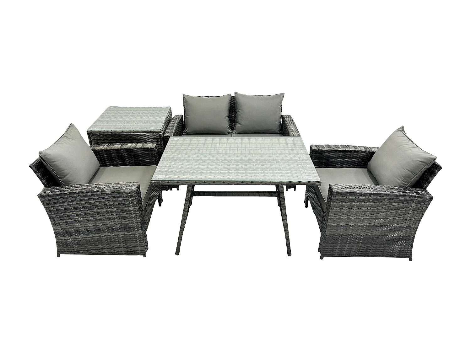 Ensemble de canapé en rotin extérieur avec Table à manger Table d'appoint Gris foncé mixte