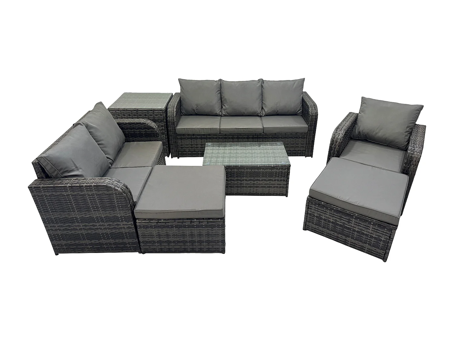 Gartenmöbel-Sets 7 Stücke Polyrattan Möbel Sofa Set mit Rechteckiger Couchtisch Loveseat Sofa 2 hohen Hockern Beistelltisch