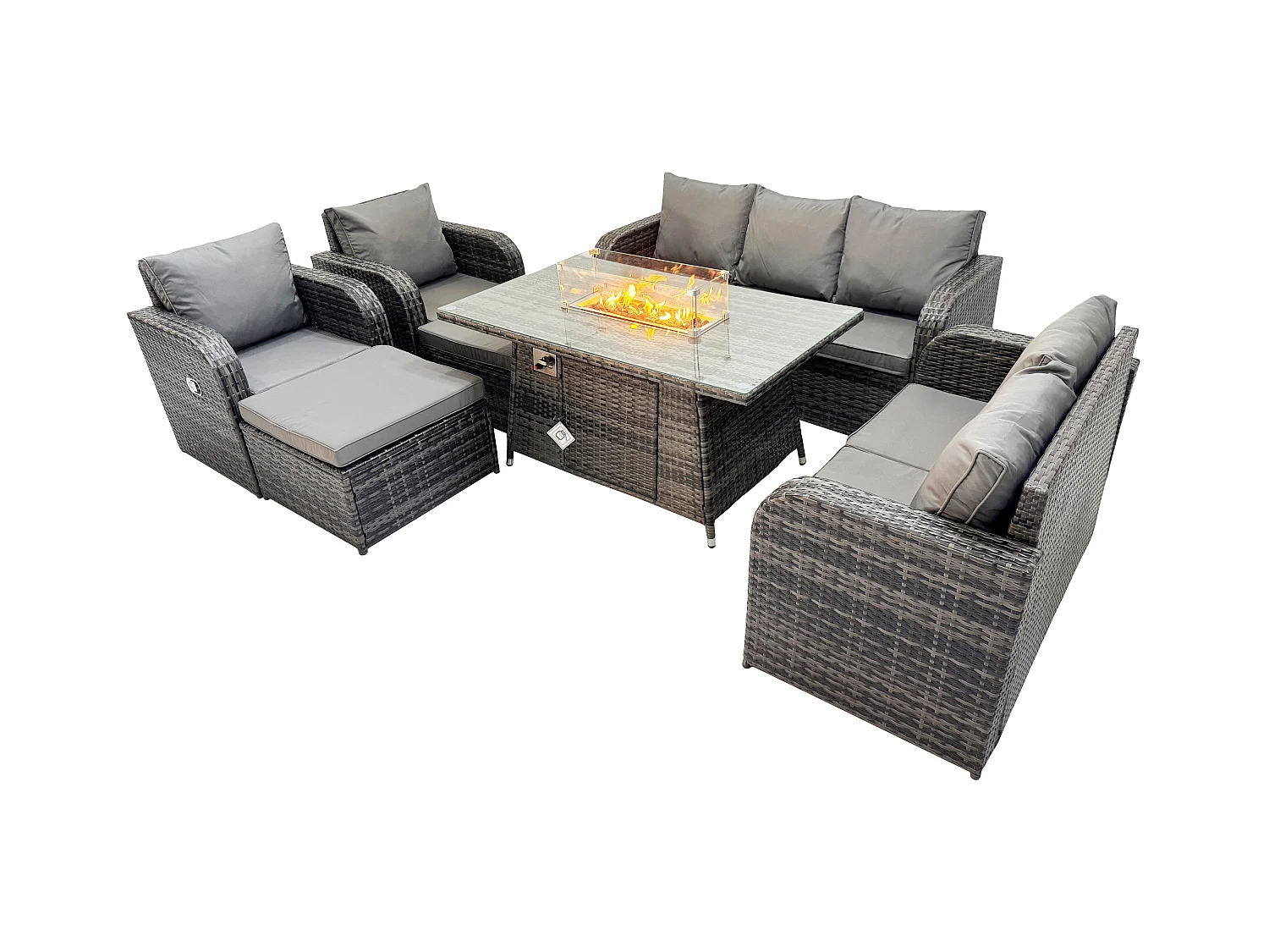 Polyrattan Gartenmöbel Set Garten Sofa im Freien Gasfeuerstelle Esstisch Set mit 2 hohen Hockern