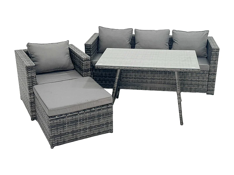 Ensemble Repas de Jardin Exterieur avec Table à manger oblongue Fauteuil Grand tabouret Gris foncé mixte