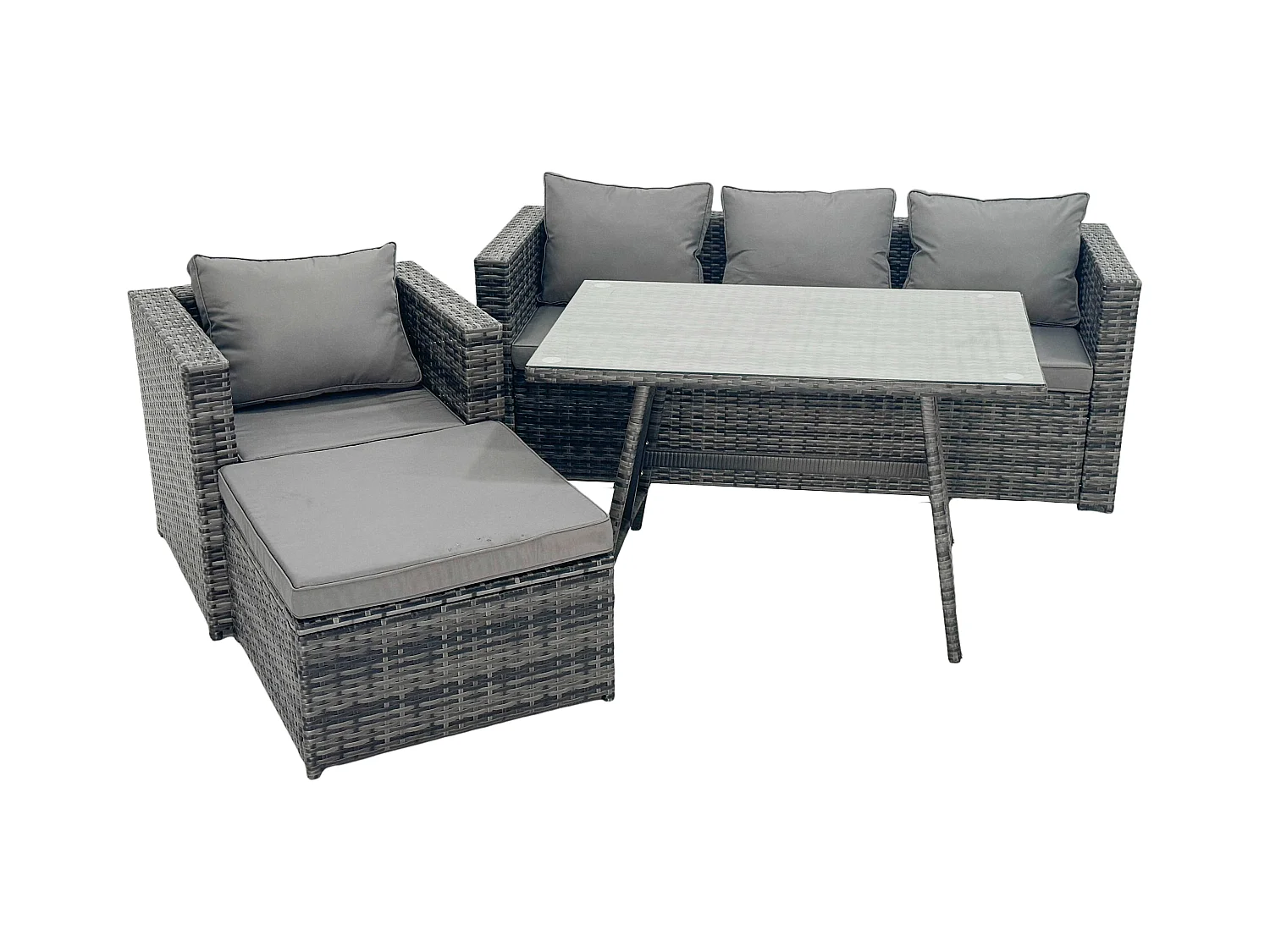 Gartenmöbel Lounge Sofa Set mit Rechteckiger Esstisch Sessel 2 Großer Hockern Dunkelgrau Gemischt