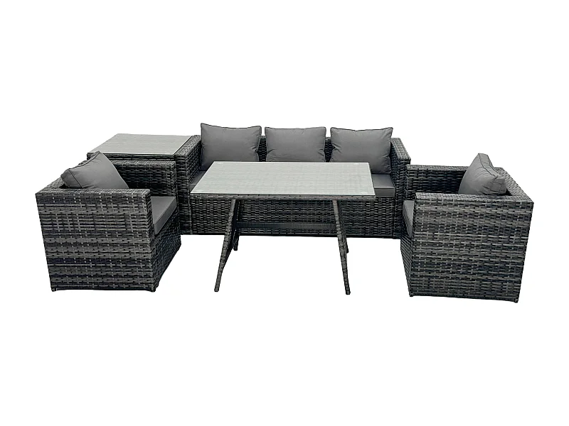 5 places Ensemble Repas de Jardin Exterieur avec Canapé Table à manger oblongue Fauteuil Table d'appoint Gris foncé mixte