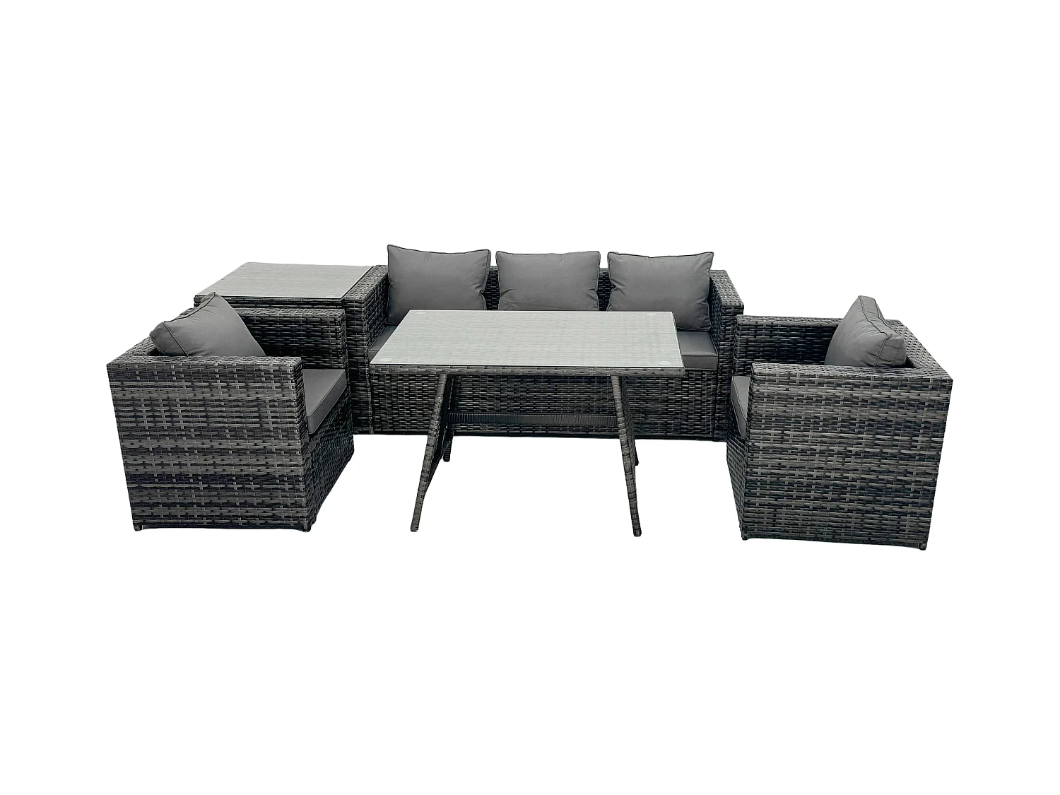 5 places Ensemble Repas de Jardin Exterieur avec Canapé Table à manger oblongue Fauteuil Table d'appoint Gris foncé mixte