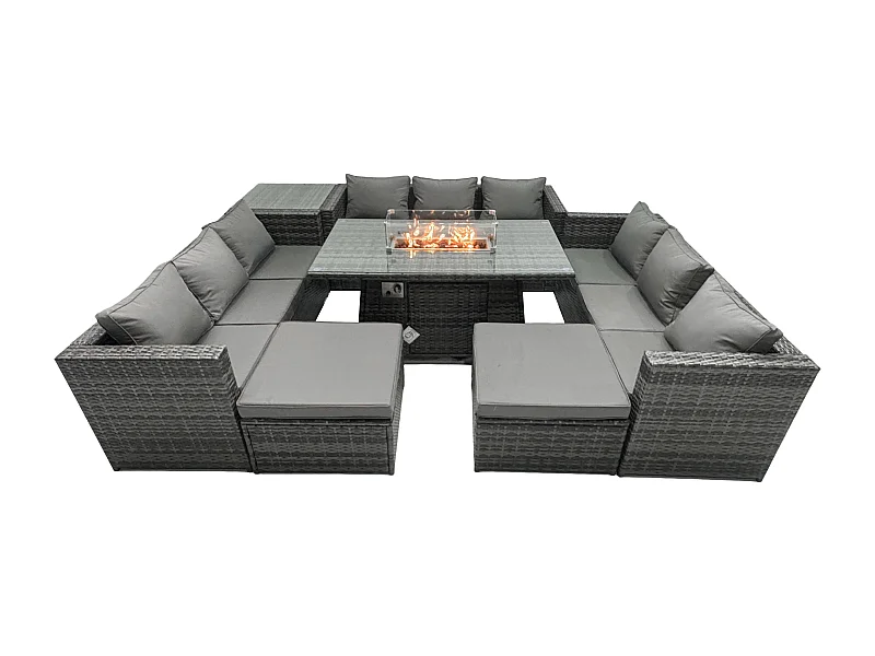 Salon de Jardin Ensemble Outdoor 10 places Patio Dining Sets avec Dessus en verre Dining Table Tables d'appoint