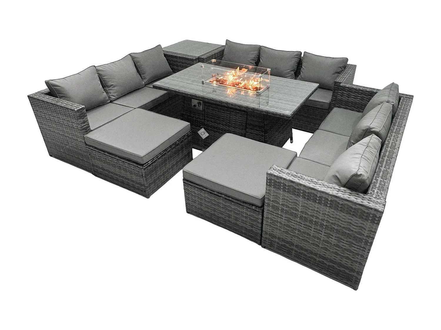 Salon de Jardin Ensemble Outdoor 10 places Patio Dining Sets avec Dessus en verre Dining Table Tables d'appoint