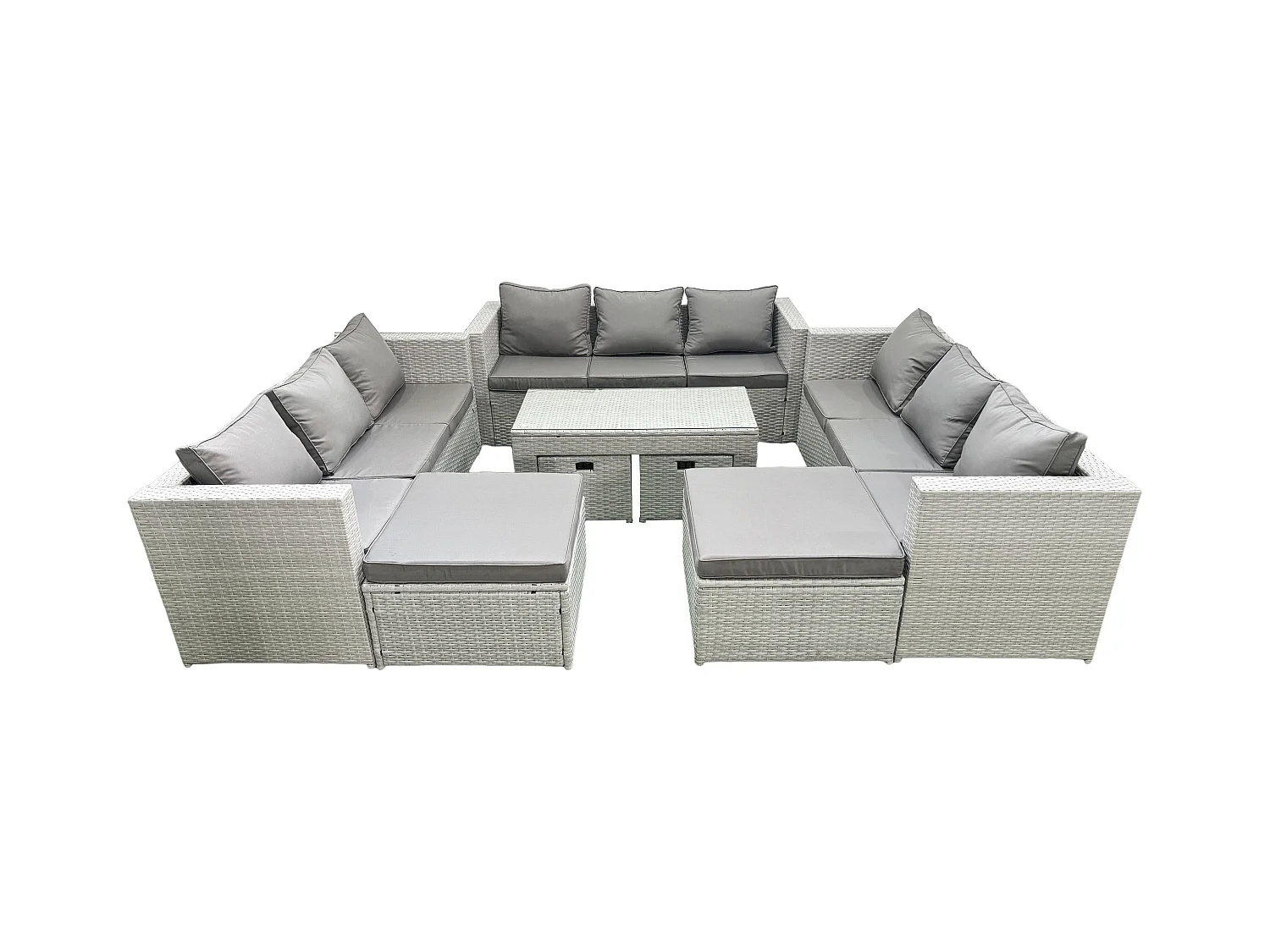 Polyrattan Gartenmöbelset mit Graue Kissen 10-Sitzer mit Couchtisch