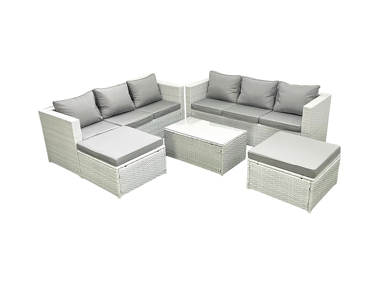Garten Polyrattanmöbel Set 8-Sitzer Rattan Garten Sofa Set mit 2 hohen Hockern Hellgrau gemischt