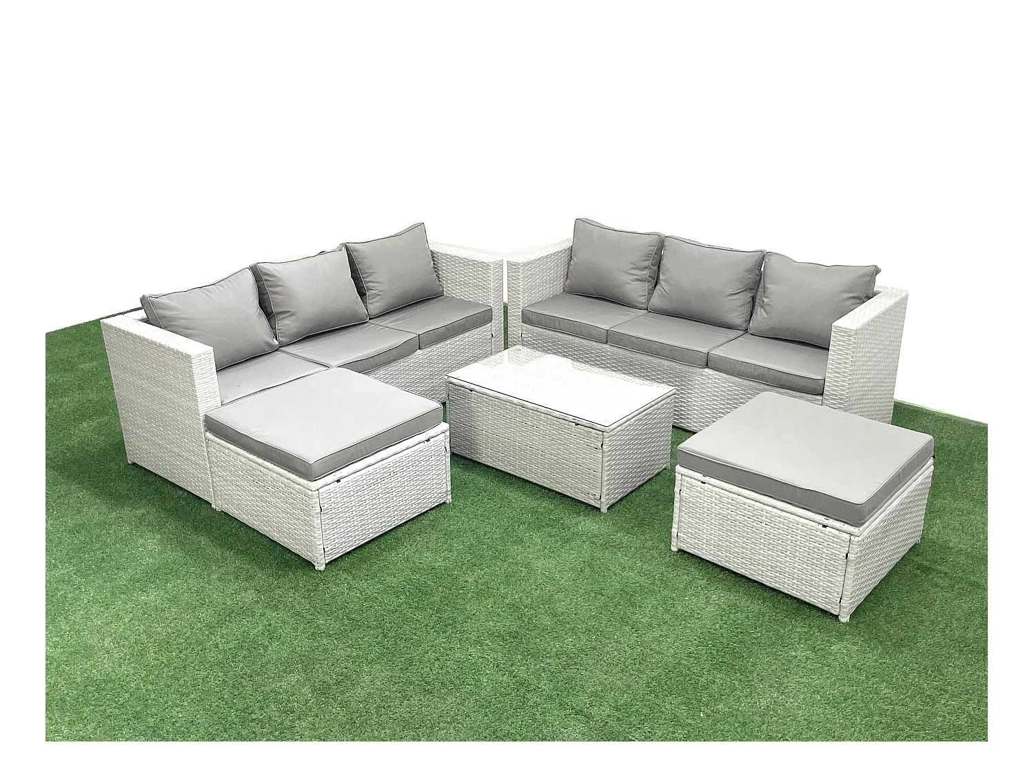 Garten Polyrattanmöbel Set 8-Sitzer Rattan Garten Sofa Set mit 2 hohen Hockern Hellgrau gemischt