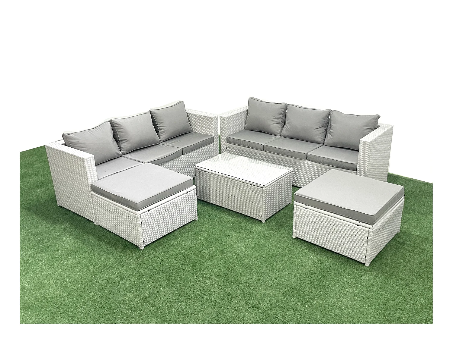 Garten Polyrattanmöbel Set 8-Sitzer Rattan Garten Sofa Set mit 2 hohen Hockern Hellgrau gemischt