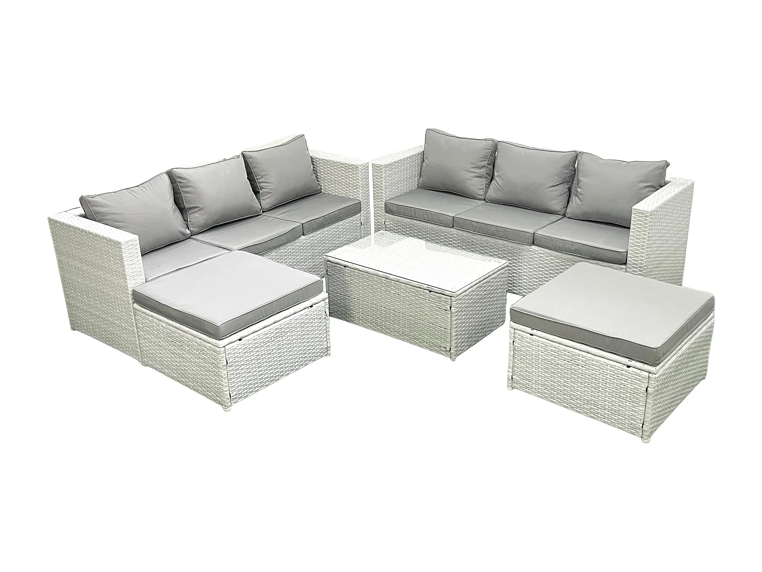 Ensemble de meubles d'extérieur en rotin 8 places avec 2 Grand tabourets Gris clair mixte