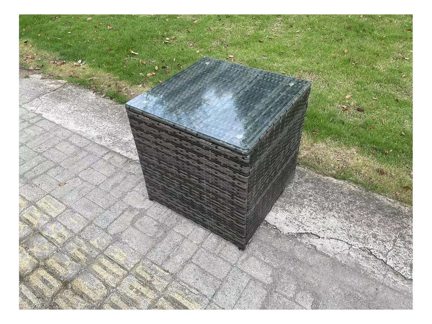 7-Sitzer Rattan Garten Esstisch Set Outdoor Möbel Sofa mit Esstisch 2 Großer Hockern Beistelltisch Dunkelgrau Gemischt