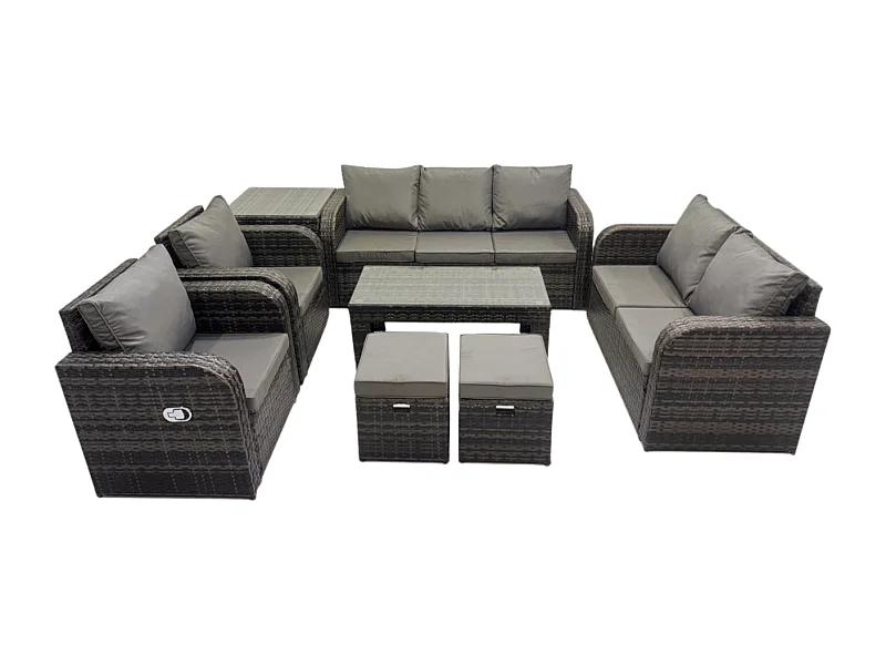 Salon de jardin exterieur Ensemble de canapés en rotin avec Table basse rectangulaire Table d'appoint 2 Petits tabourets Gris foncé mixte