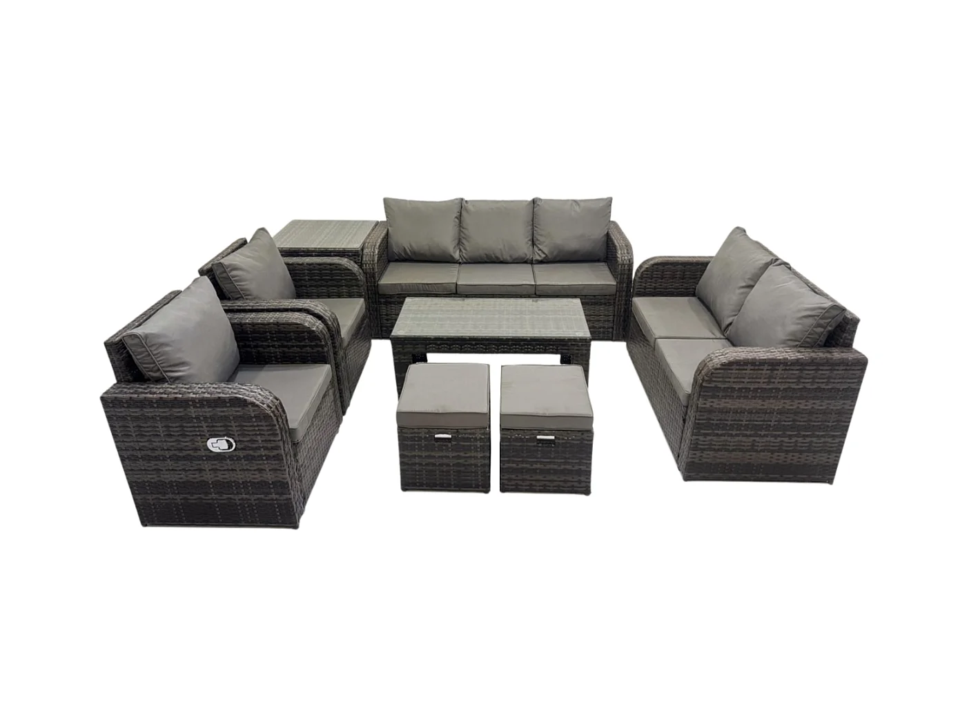 Salon de jardin exterieur Ensemble de canapés en rotin avec Table basse rectangulaire Table d'appoint 2 Petits tabourets Gris foncé mixte