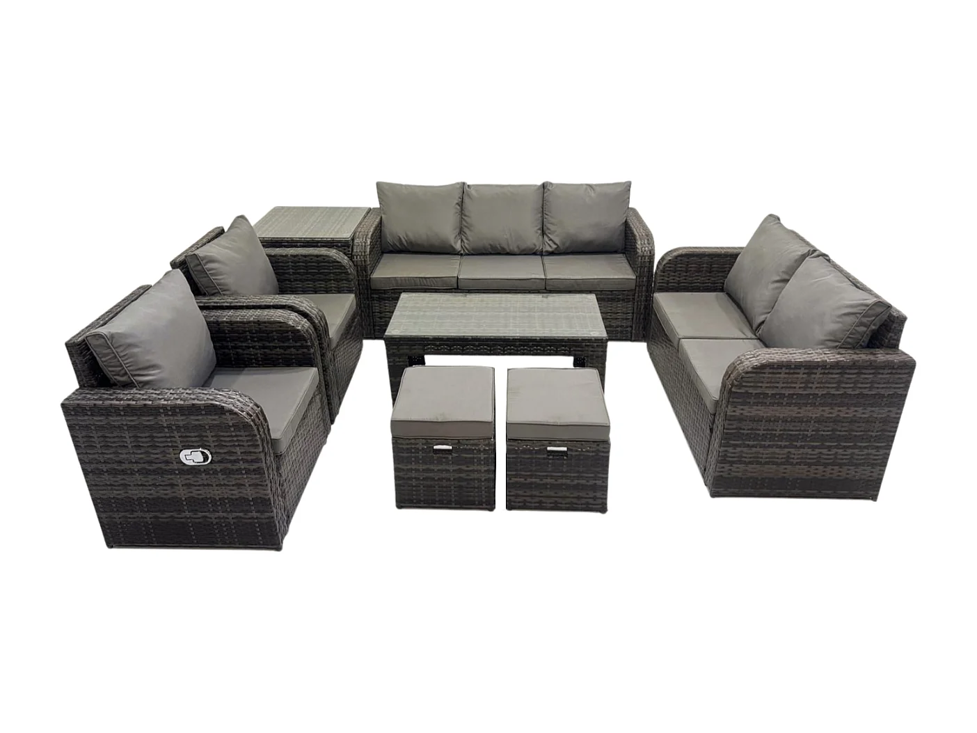 Salon de jardin exterieur Ensemble de canapés en rotin avec Table basse rectangulaire Table d'appoint 2 Petits tabourets Gris foncé mixte