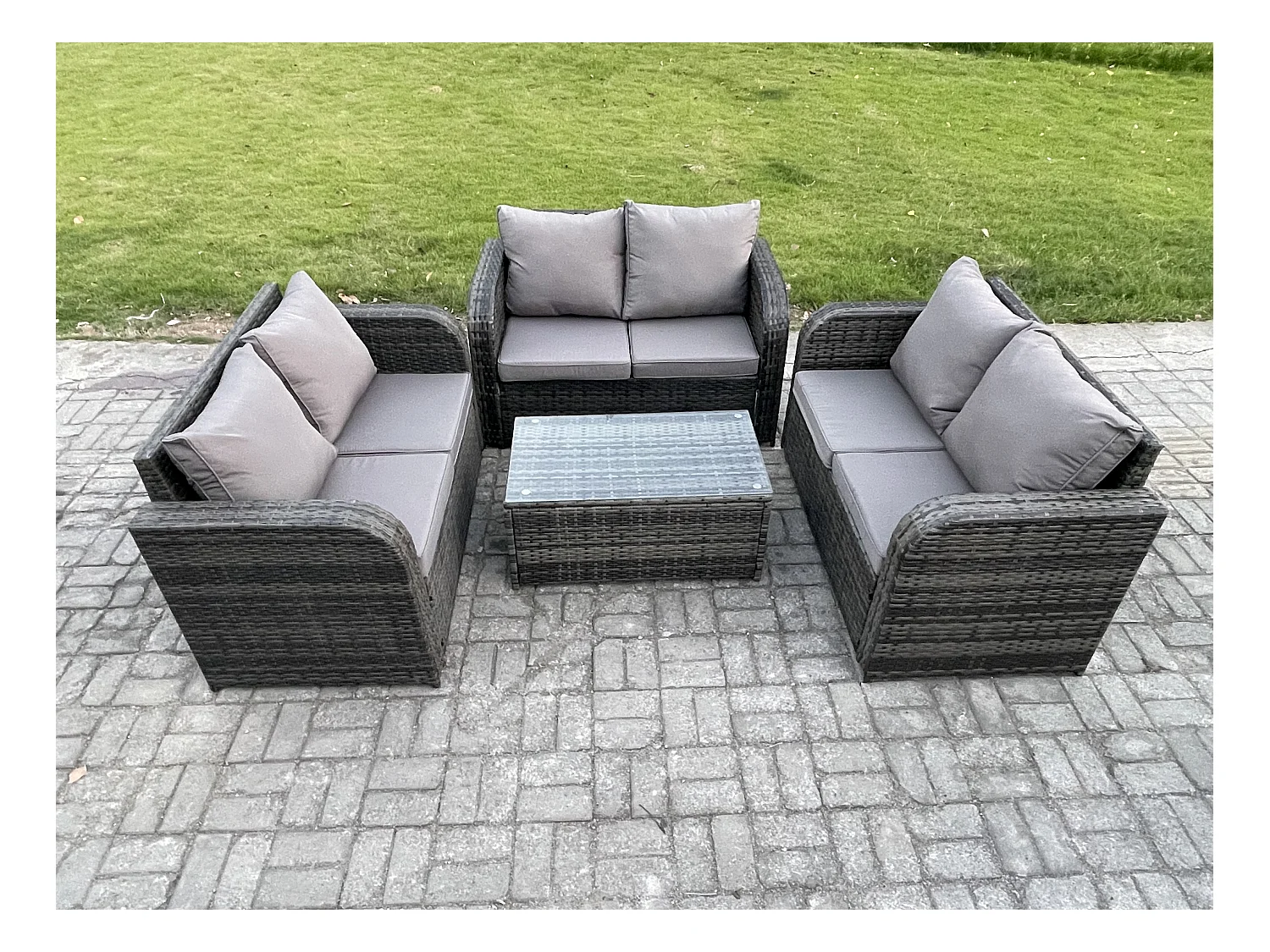 Ensemble de meubles de jardin en polyrotin 6 places avec Table basse rectangulaire Canapé d'amour Gris foncé mixte