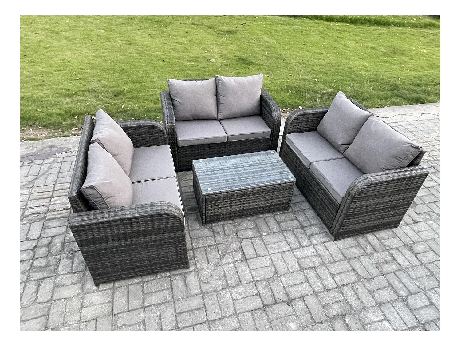 Ensemble de meubles de jardin en polyrotin 6 places avec Table basse rectangulaire Canapé d'amour Gris foncé mixte