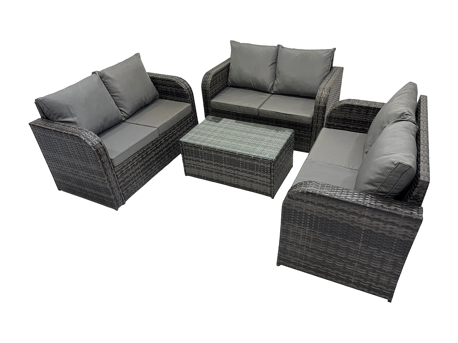 Gartenmöbel-Sets 6-Sitzer Polyrattan Möbel Sofa Sets mit Rechteckiger Couchtisch Love Sofa Dunkelgrau Gemischt