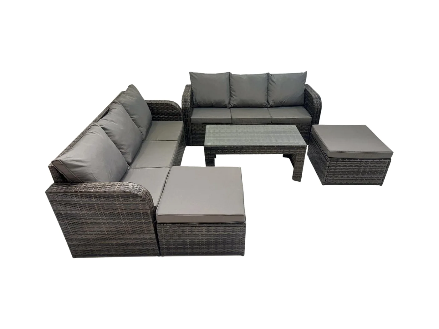 Salon de jardin avec Table basse rectangulaire 2 Grand tabourets Canapé 3 places Gris foncé mixte