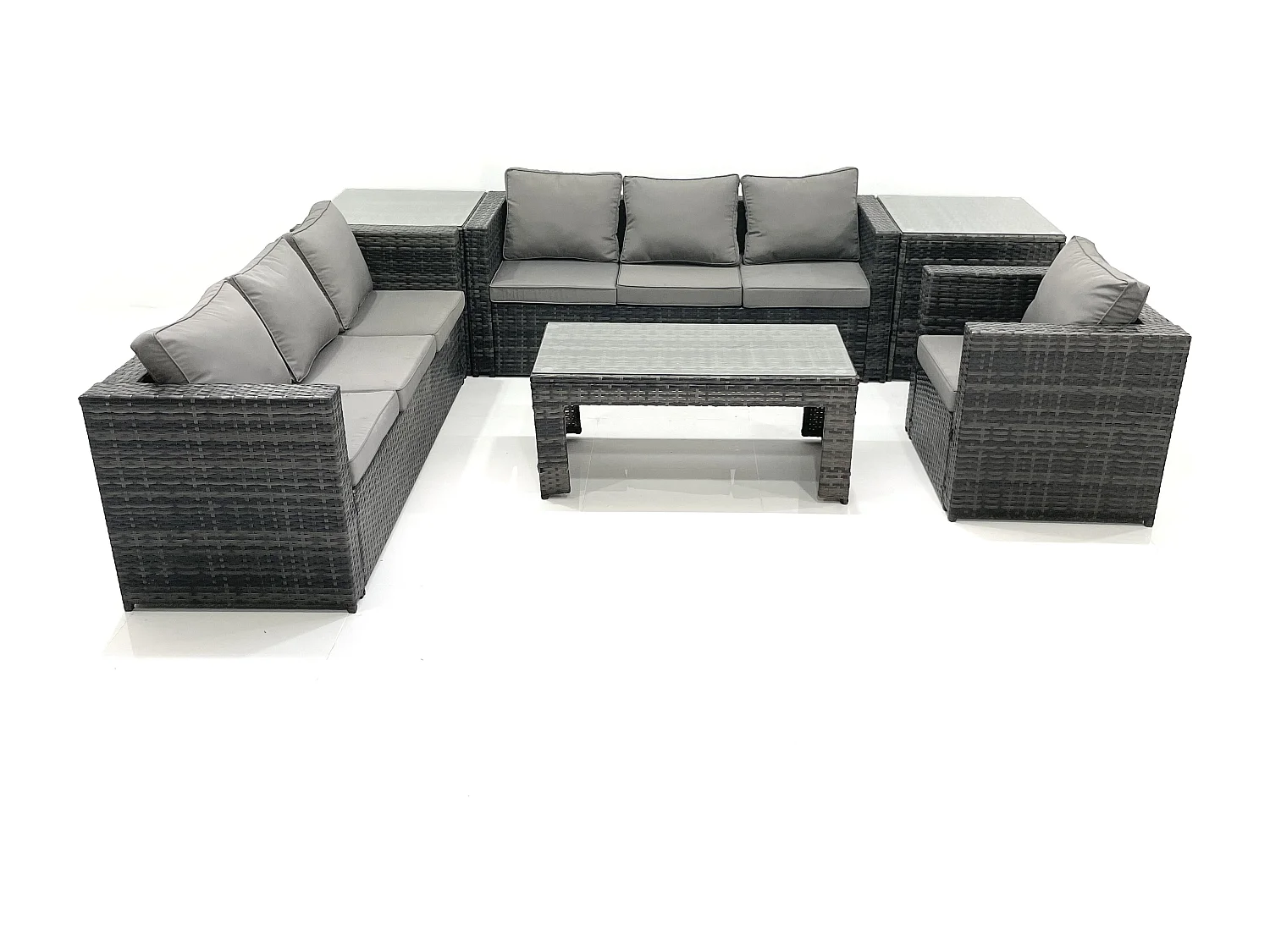 7 places Salon de jardin Ensemble de canapés en rotin avec Table basse Fauteuil 2 Tables d'appoint Gris foncé mixte