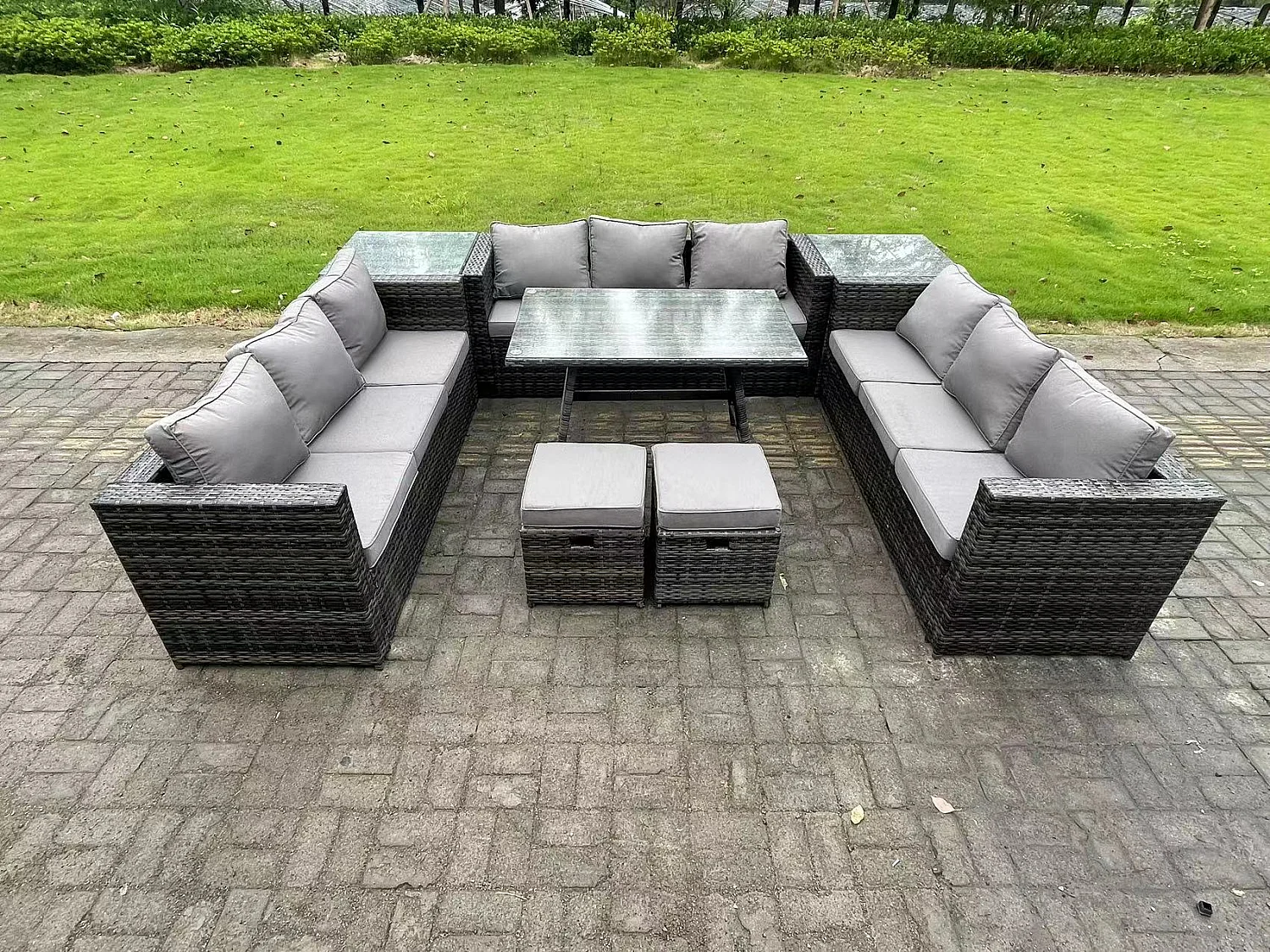 Ensembles de salons de jardin avec Table à manger 2 Tables d'appoint 2 Petits tabourets Gris foncé mixte