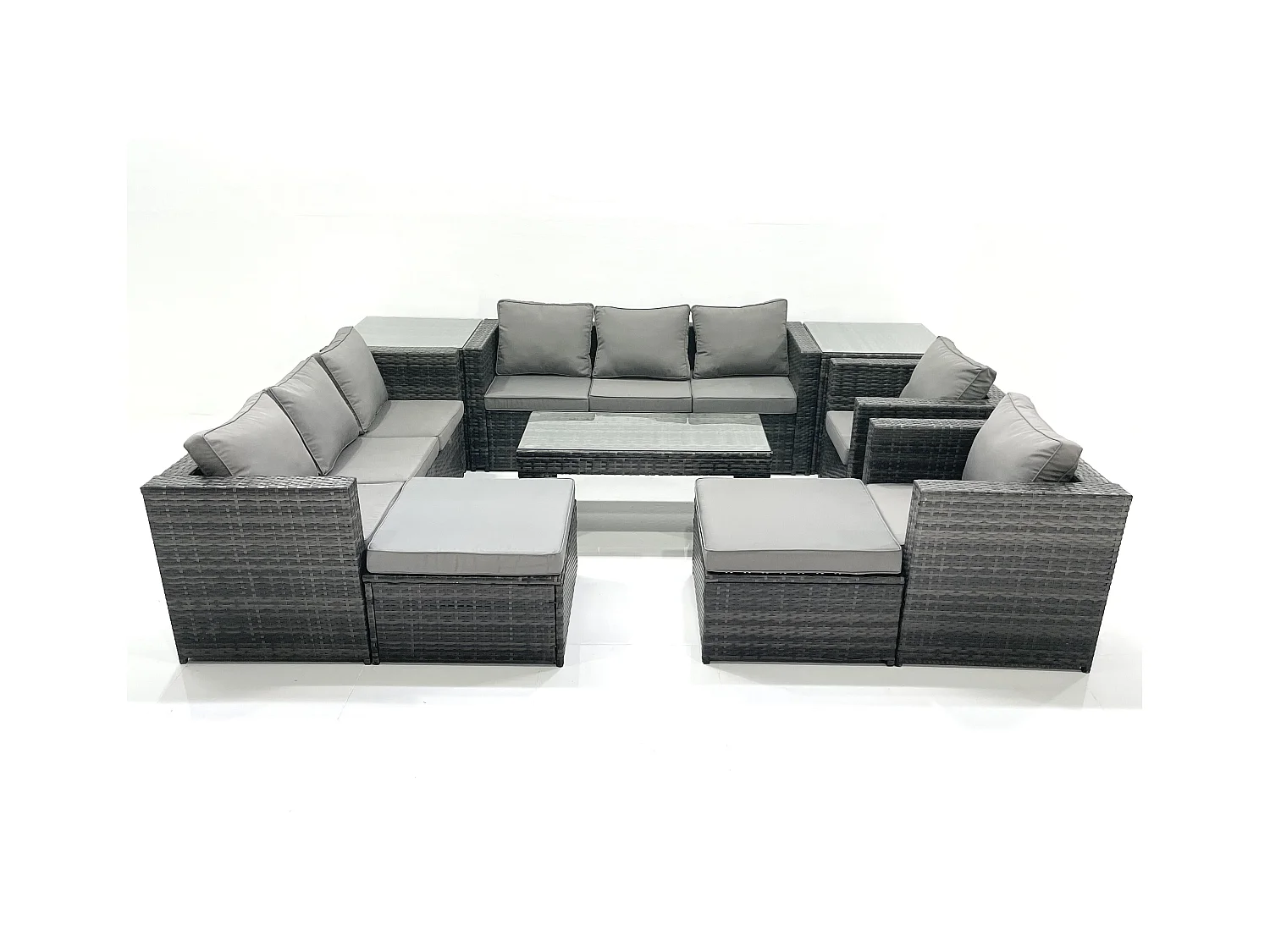 Ensemble de meubles de jardin en polyrotin avec Table basse Fauteuil 2 Tables d'appoint 2 Grand tabourets Gris foncé mixte