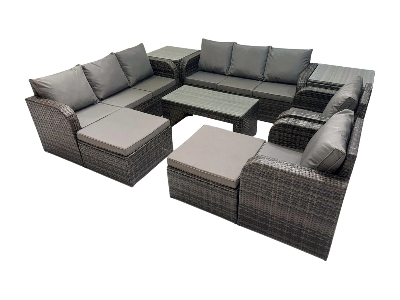 10 places Ensemble de meubles de jardin avec Chaise inclinables Table basse 2 Tables d'appoint 2 Grand tabourets Gris foncé mixte