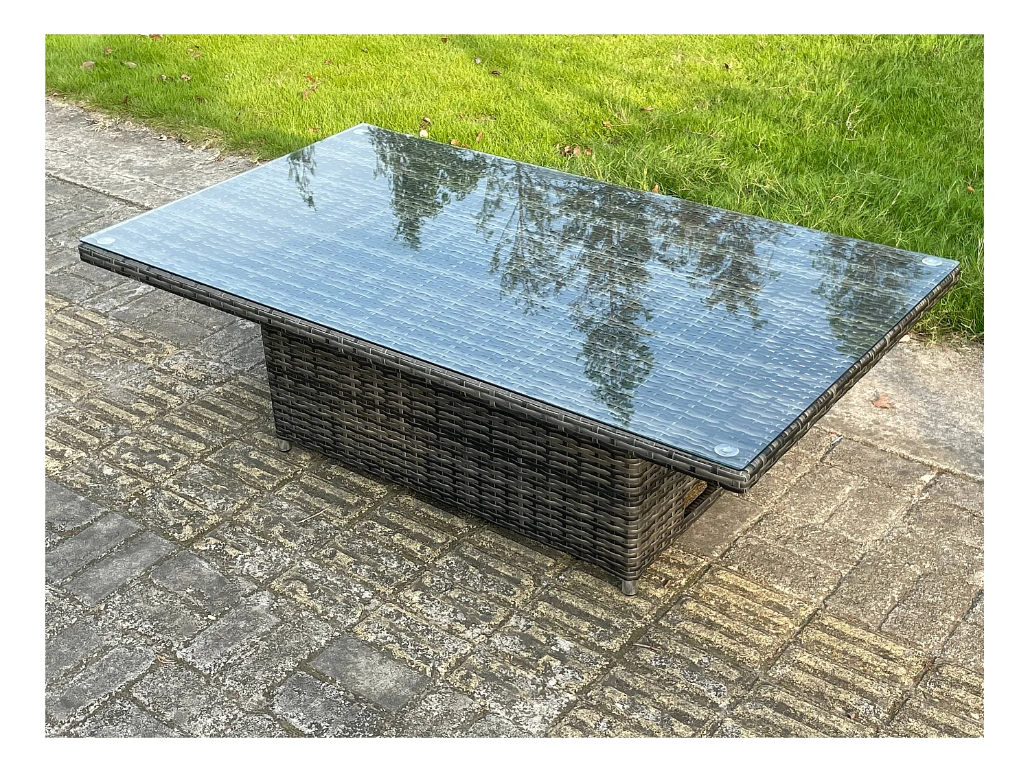 9-Sitzer Hoher Rücken höhenverstellbarer Tisch Ecksofa Set Gartenmöbel Fußhockern Dunkelgrau Gemischt