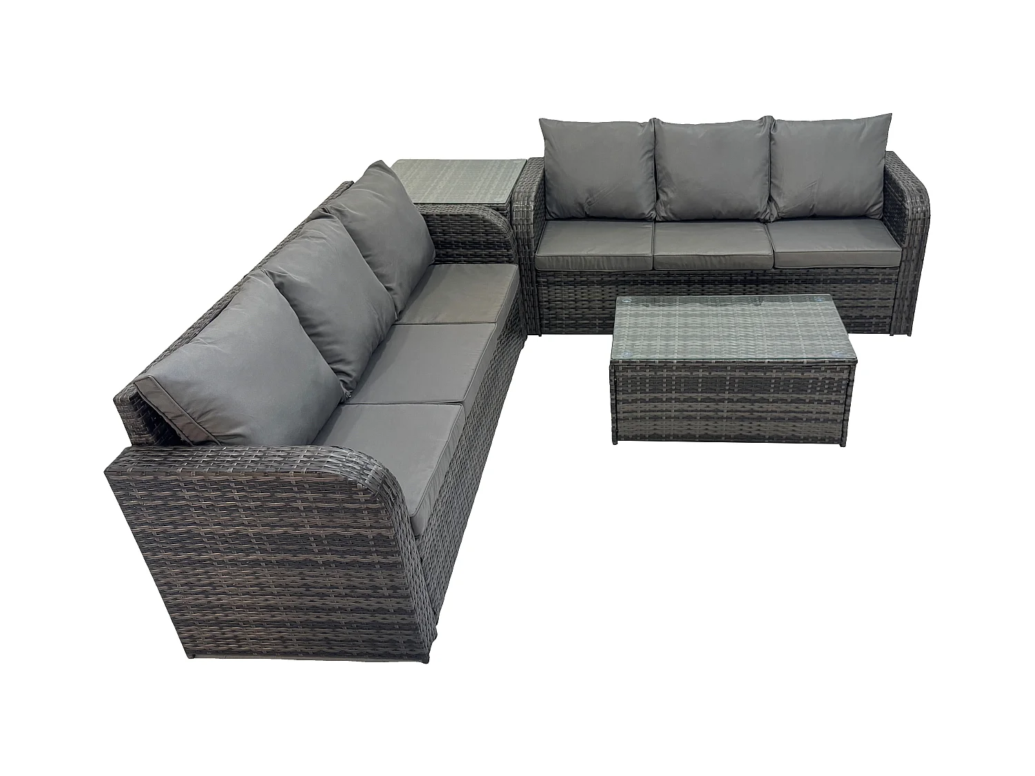 Ensemble de meubles de jardin en polyrotin 6 places avec Table basse rectangulaire Canapé 3 places Table d'appoint