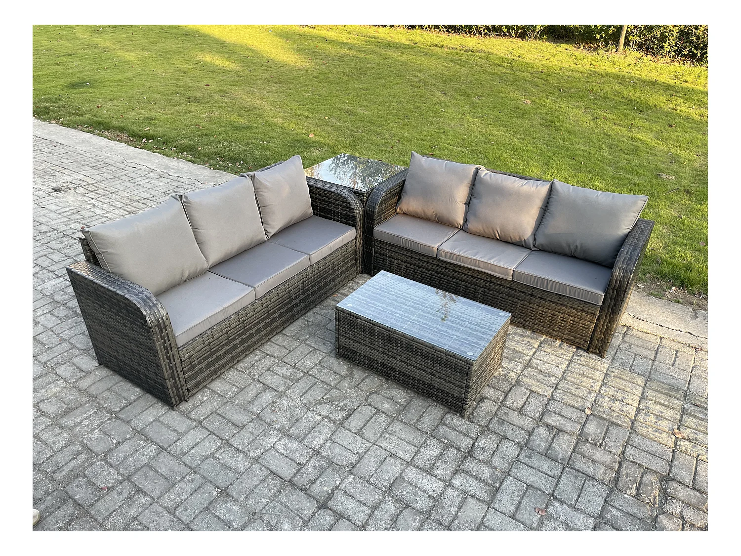 Ensemble de meubles de jardin en polyrotin 6 places avec Table basse rectangulaire Canapé 3 places Table d'appoint