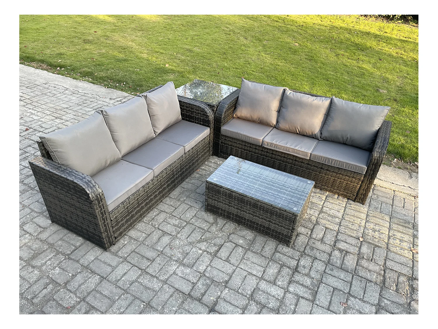 Ensemble de meubles de jardin en polyrotin 6 places avec Table basse rectangulaire Canapé 3 places Table d'appoint