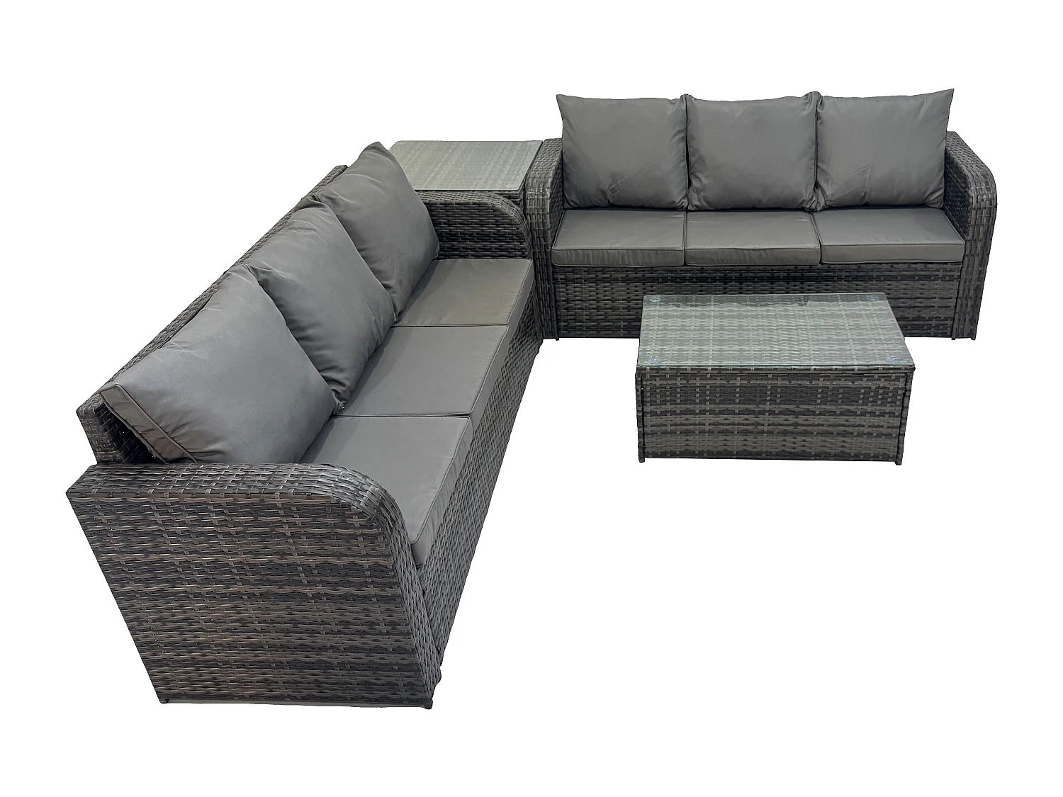 Gartenmöbel-Sets 6-Sitzer Polyrattan Möbel Sofa Sets mit Rechteckiger Couchtisch 3-Sitzer Sofa Beistelltisch