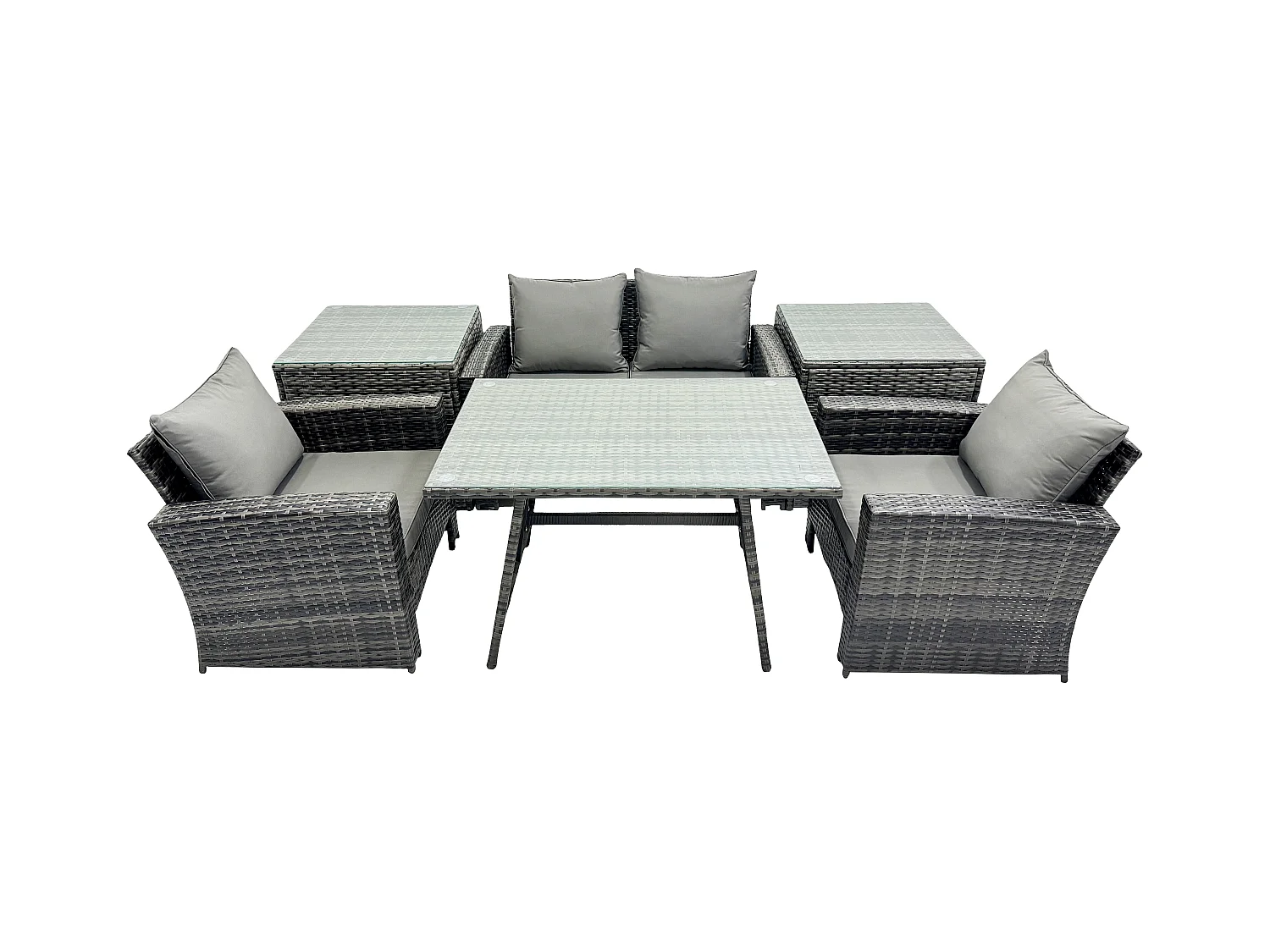 Rattan Gartenmöbel im Freien Sofa Set mit 2 Beistelltischen Dunkelgrau Gemischt